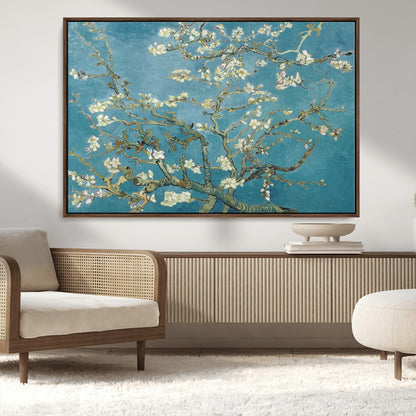 65607-MGV-CV-36X24-Almond Blossom Wall Art – Van Gogh Blue Floral Canvas Print, Elegant Impressionist Painting Decor for Living Room, Bedroom or