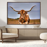 18594-MGV-CV-36X24-Texas Longhorn Bull Wall Art – Rustic Western Cattle Canvas Print, Country Farmhouse Decor for Living Room, Office or Cabin