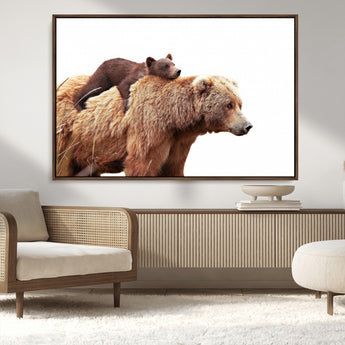76943-MGV-CV-36X24-Mom Bear Wall Art Canvas Print, Framed Bear Photography Art Picture Print, Rustic Bear and Cub Perfect Rustic Farmhouse Decor