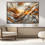 Lines1-MGV-CV-36X24-Abstract Metallic Wall Art – Silver and Gold Wave Canvas Print with Sparkling Accents, Modern Luxury Decor for Living Room, Office