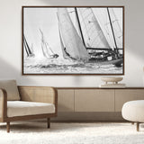 Boat-1-MGV-CV-36X24-Sailboat Racing Wall Art – Nautical Black and White Canvas Print, Ocean Adventure Decor for Office, Living Room or Bedroom