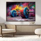 13549-MGV-CV-36X24-Graffiti Gym Wall Art Canvas Print, Framed Graffiti Barbell Art Picture Print, Weightlifting Perfect Fitness Studio Decor Artwork
