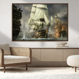 26512-MGV-CV-36X24-Naval Battle Wall Art – Dramatic Tall Ship Canvas Print, Historic Pirate Sailing War Scene, Nautical Decor for Office, Study or