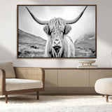 80564-MGV-CV-36X24-Highland Cow Wall Art – Black and White Scottish Highland Canvas Print, Rustic Farmhouse Decor for Living Room, Bedroom or Office