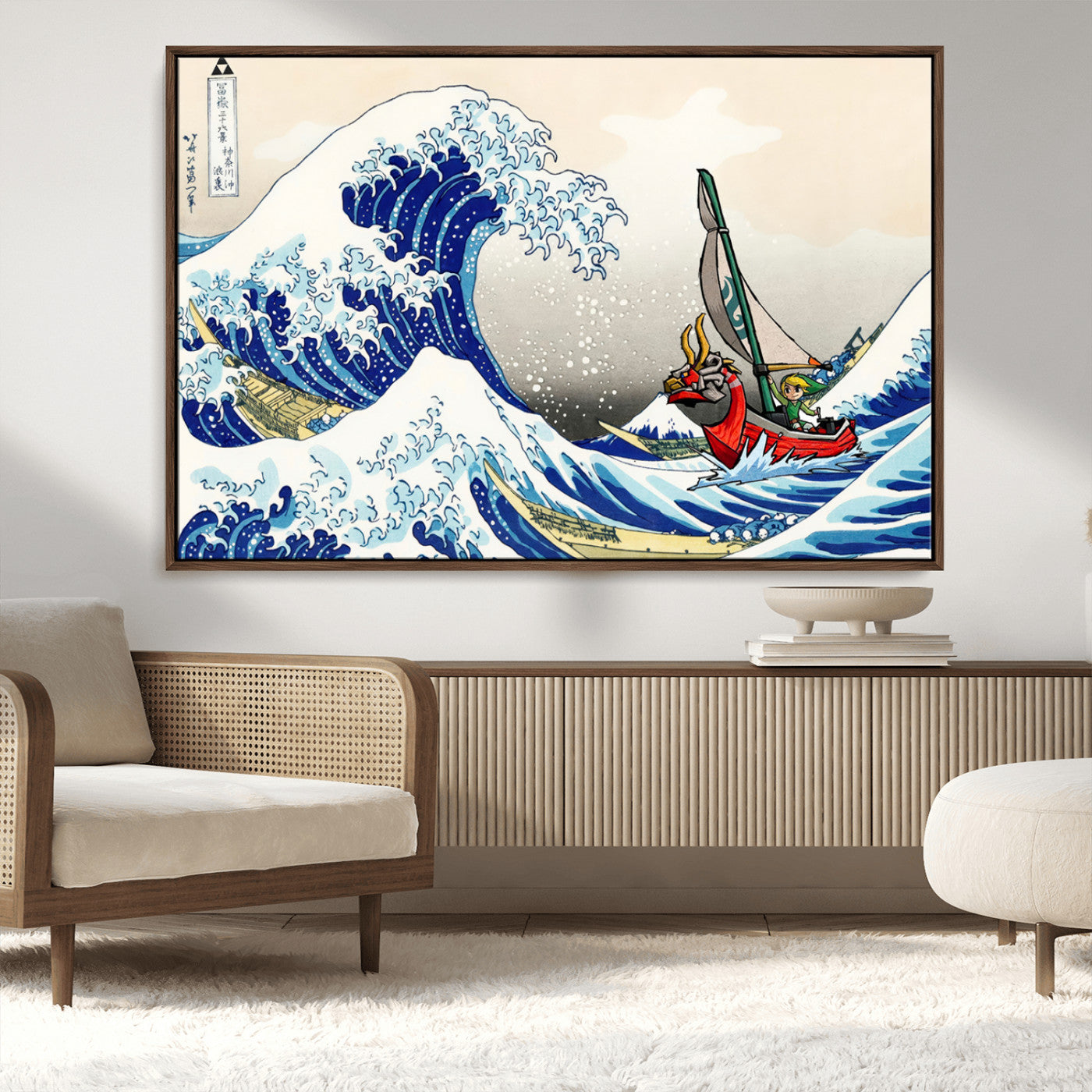 19450-MGV-CV-36X24-Great Wave Adventure Wall Art – Japanese Style Ocean Canvas Print, Fantasy Sailing Decor for Living Room, Bedroom or Office