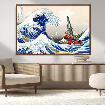 19450-MGV-CV-36X24-Great Wave Adventure Wall Art – Japanese Style Ocean Canvas Print, Fantasy Sailing Decor for Living Room, Bedroom or Office