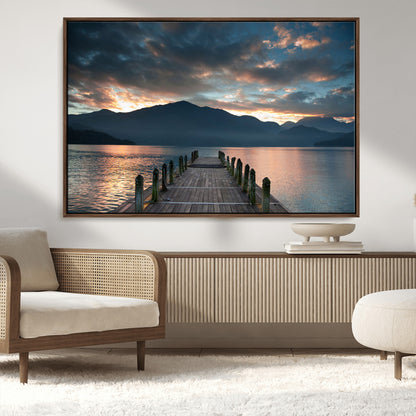 20442-MGV-CV-36X24-Lakeside Sunset Dock Wall Art – Peaceful Mountain Lake Canvas Print, Serene Nature Landscape Decor for Living Room, Bedroom or
