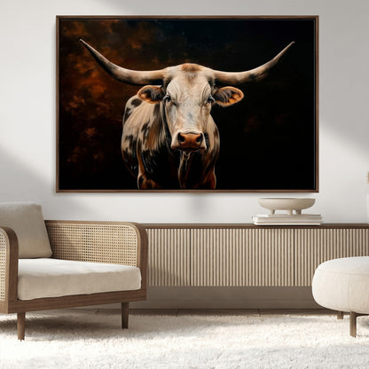 70522-MGV-FC-36X24_Walnut-Longhorn Bull Wall Art – Striking Canvas Print of Majestic Bull, Premium Animal Decor for Home, Office, Man Cave, or Living Room