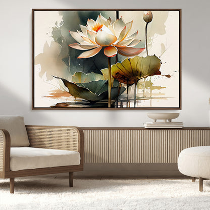 62531-MGV-CV-36X24-Lotus Flower Wall Art – Watercolor Botanical Canvas Print, Tranquil Nature Artwork for Living Room, Bedroom or Meditation Space