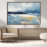 19746-MGV-CV-36X24-Abstract Ocean Wall Art – Modern Coastal Canvas Print with Blue, White and Gold Textures, Contemporary Seascape Painting for