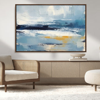 19746-MGV-CV-36X24-Abstract Ocean Wall Art – Modern Coastal Canvas Print with Blue, White and Gold Textures, Contemporary Seascape Painting for