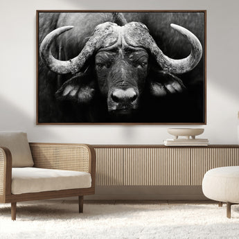 75273-MGV-CV-36X24-Buffalo Wall Art – Black and White African Buffalo Canvas Print, Rustic Wildlife Animal Artwork for Farmhouse, Living Room,