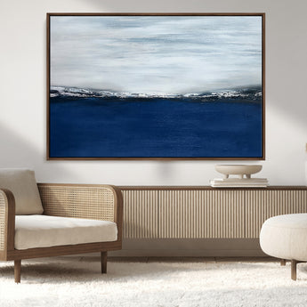 62197-MGV-CV-36X24-Abstract Ocean Wall Art – Minimalist Blue and White Canvas Print, Modern Coastal Seascape Painting for Bedroom, Living Room or