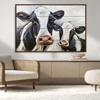 28934-MGV-CV-36X24-Farmhouse Cow Wall Art – Rustic Black and White Dairy Cattle Canvas Print, Country Barn Animal Painting for Kitchen, Living Room