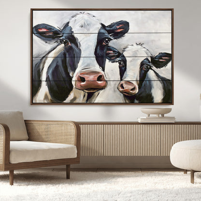 28934-MGV-CV-36X24-Farmhouse Cow Wall Art – Rustic Black and White Dairy Cattle Canvas Print, Country Barn Animal Painting for Kitchen, Living Room