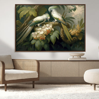 84047-MGV-FC-36X24_Walnut-Tropical Birds Wall Art – Elegant Botanical Canvas Print, Exotic Nature Decor for Living Room, Bedroom or Office