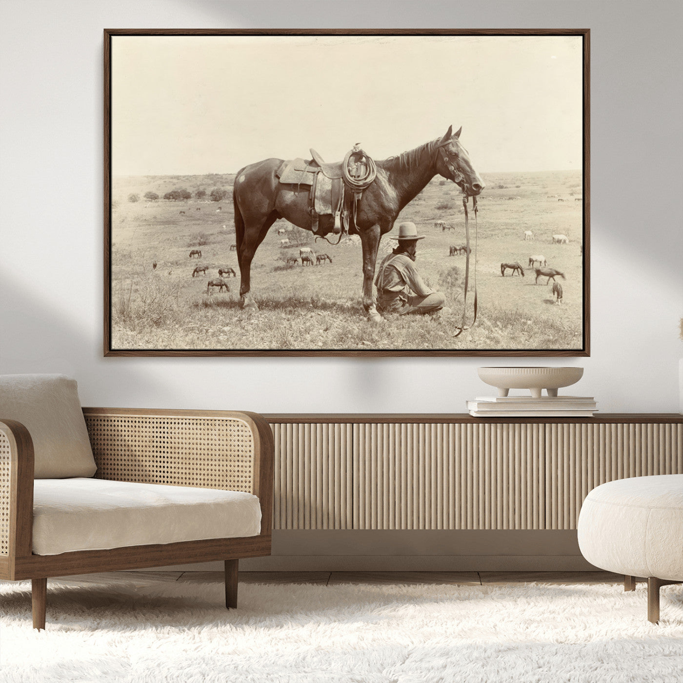 65028-MGV-CV-36X24-Cowboy and Horse Wall Art – Vintage Western Canvas Print, Rustic Country Decor for Living Room, Office or Man Cave