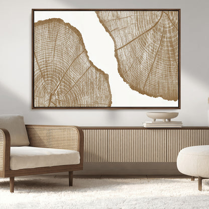 99692-MGV-CV-36X24-Tree Ring Linocut Wall Art Canvas Print, Framed Wood Cut Art Picture Print, Tree Rings Perfect Minimalist Rustic Decor Artwork