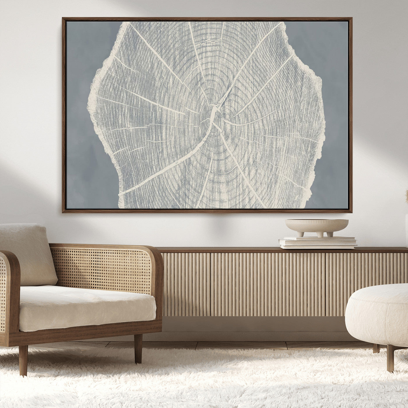 25547-MGV-CV-36X24-Tree Ring Wall Art Canvas Print, Framed Linocut Tree Ring Art Picture Print, Wood Texture Perfect Minimalist Farmhouse Decor