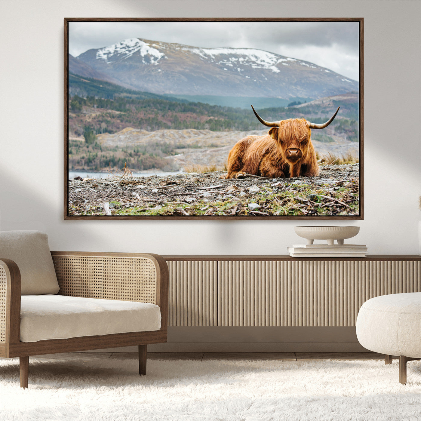 80252-MGV-CV-36X24-Scottish Cow Wall Art Canvas Print, Framed Highland Cow Art Picture Print, Highland Cattle Perfect Rustic Farmhouse Decor Artwork
