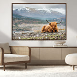 80252-MGV-CV-36X24-Scottish Cow Wall Art Canvas Print, Framed Highland Cow Art Picture Print, Highland Cattle Perfect Rustic Farmhouse Decor Artwork