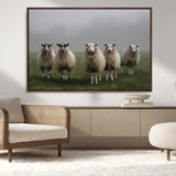 87339-MGV-CV-36X24-Sheep Wall Art – Rustic Farmhouse Canvas Print Flock Standing Misty Field Countryside Photography, Country Animal Decor for Living