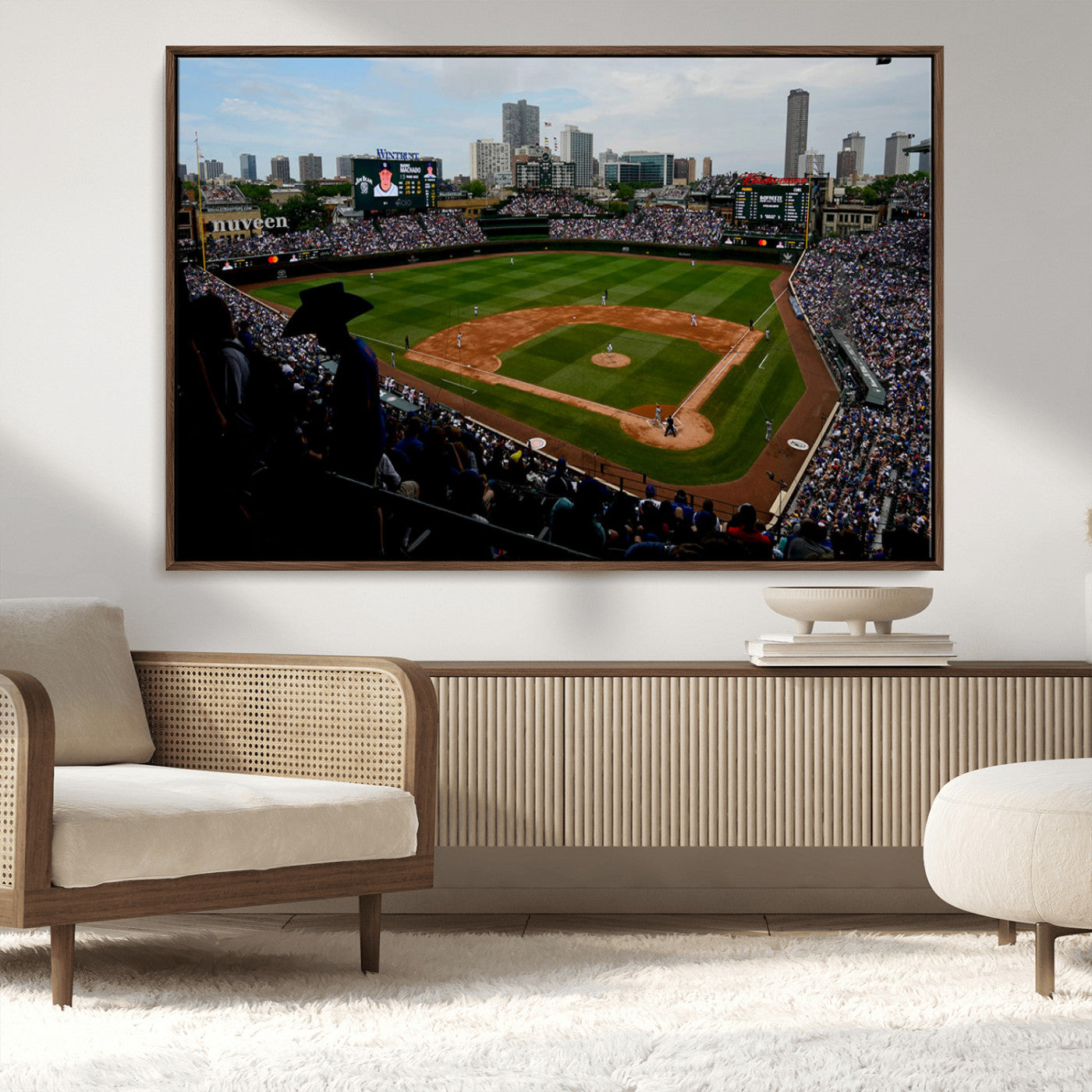 34859-MGV-CV-36X24-Wrigley Field Wall Art Canvas Print, Framed Chicago Cubs Stadium Art Picture Print, Wrigley Stadium Field Perfect Sport Room Decor