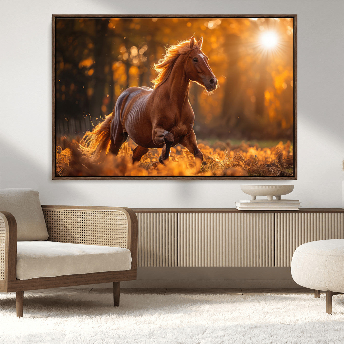 92144-MGV-CV-36X24-Sunset Horse Wall Art Canvas Print, Framed Horse Barn Art Picture Print, Majestic Horse Perfect Rustic Farmhouse Decor Artwork