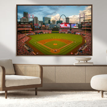 91908-MGV-CV-36X24-Baseball Stadium Wall Art – Canvas Print Game Day Field City Skyline Iconic Arch Scene Sports Photography, Decor for Game Room,