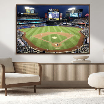 87666-MGV-CV-36X24-City Field Stadium Wall Art Canvas Print, Framed New York Stadium Art Picture Print, Citi Field Stadium Perfect Sport Room Decor