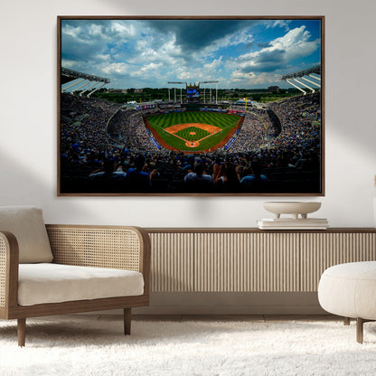 37127-MGV-CV-36X24-Kauffman Stadium Wall Art Canvas Print, Framed Kansas City Royals Field Art Picture Print, Baseball Stadium Perfect Sport Room