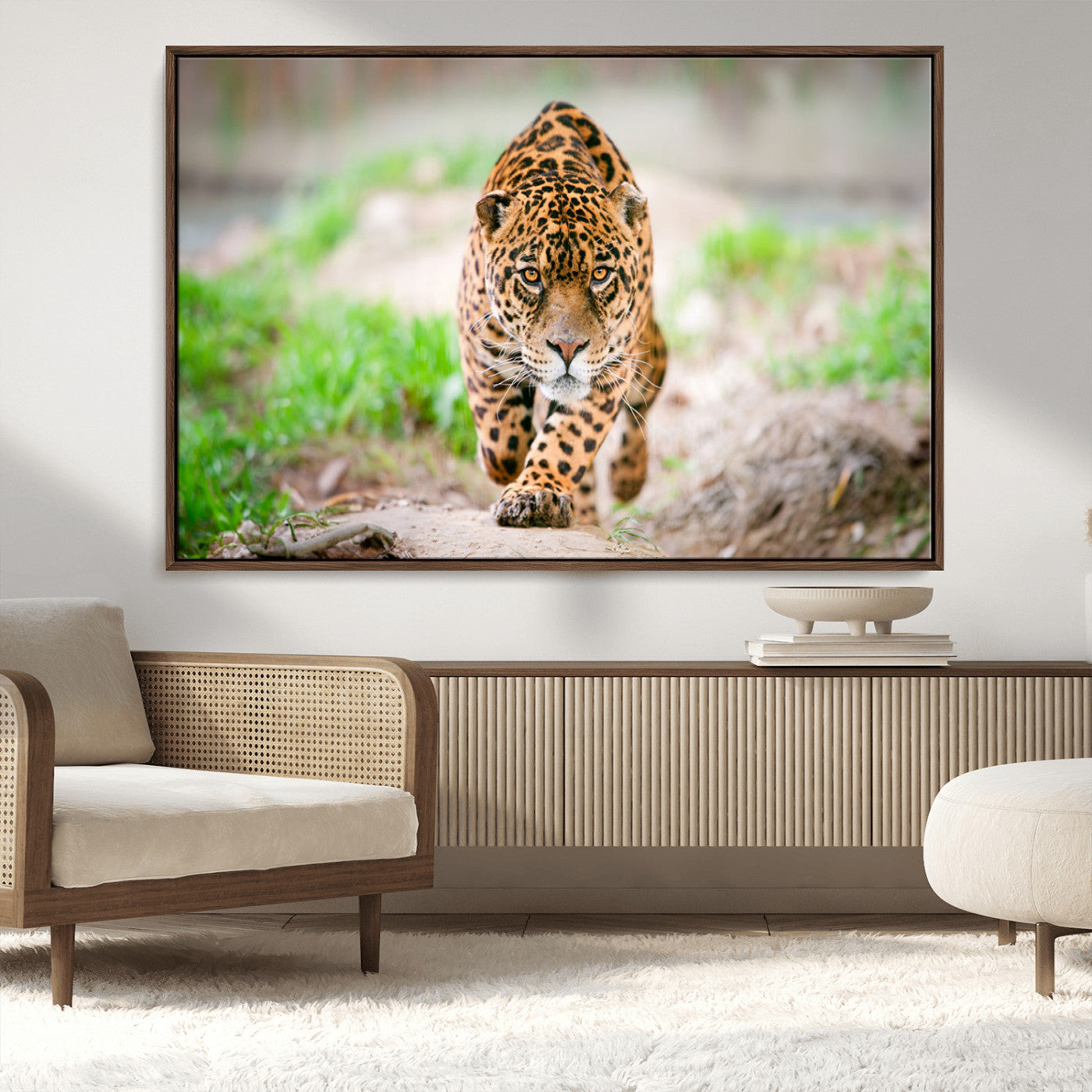 75066-MGV-CV-36X24-Leopard Wall Art Canvas Print, Framed Wild Animal Art Picture Print, Blue Eye Leopard Perfect Wild Minimal Decor Artwork