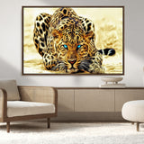 45281-MGV-CV-36X24-Blue Eye Leopard Wall Art Canvas Print, Framed Leopard Painting Art Picture Print, Big Cat Perfect Safari Wildlife Decor Artwork
