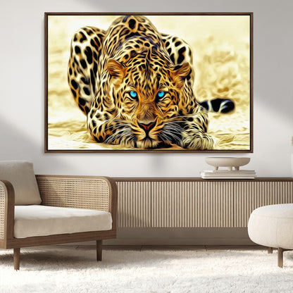45281-MGV-CV-36X24-Blue Eye Leopard Wall Art Canvas Print, Framed Leopard Painting Art Picture Print, Big Cat Perfect Safari Wildlife Decor Artwork
