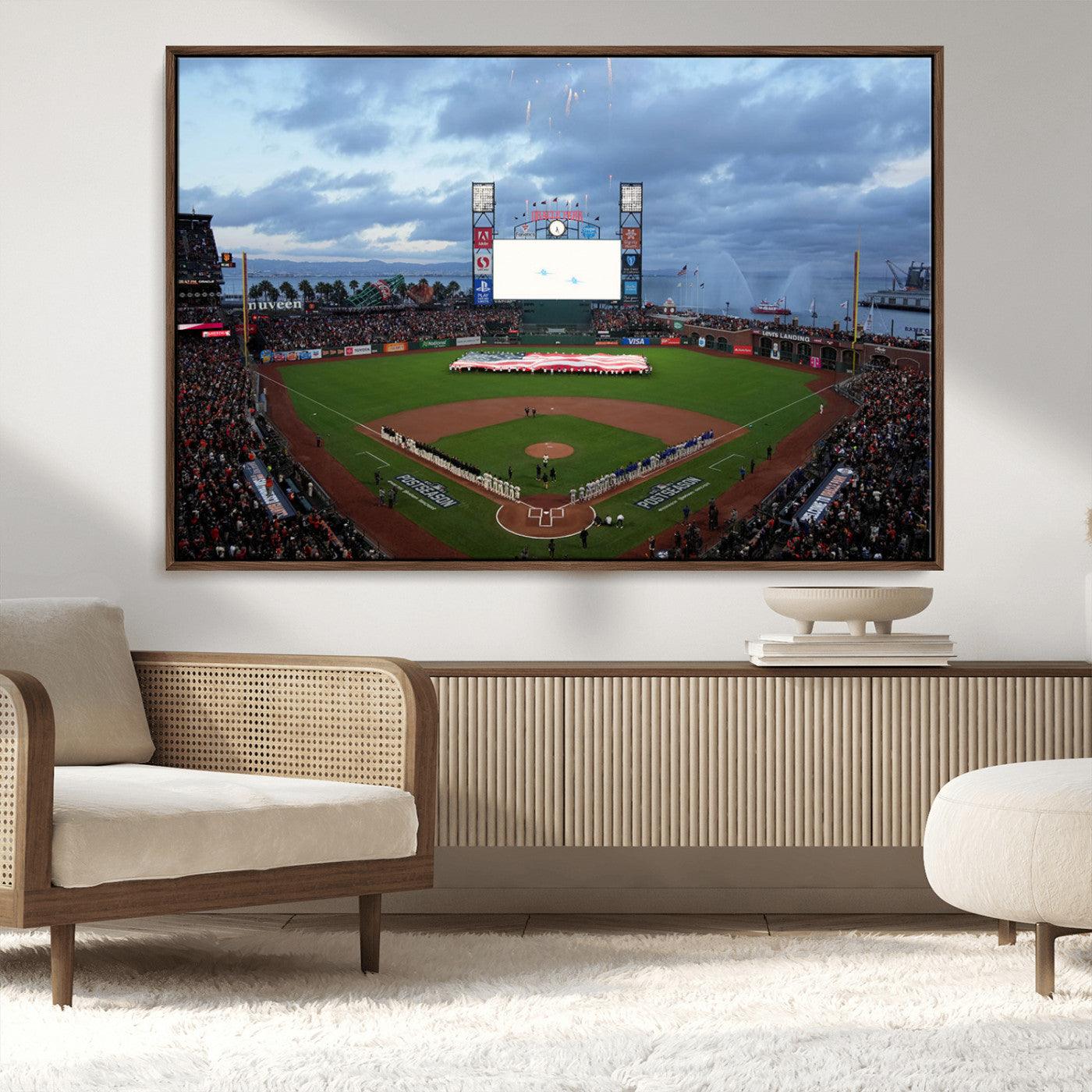 44631-MGV-CV-36X24-Oracle Park Stadium Wall Art Canvas Print, Framed San Francisco Giants Art Picture Print, Giants Stadium Field Perfect Sports Room