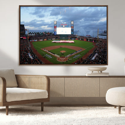 44631-MGV-CV-36X24-Oracle Park Stadium Wall Art Canvas Print, Framed San Francisco Giants Art Picture Print, Giants Stadium Field Perfect Sports Room