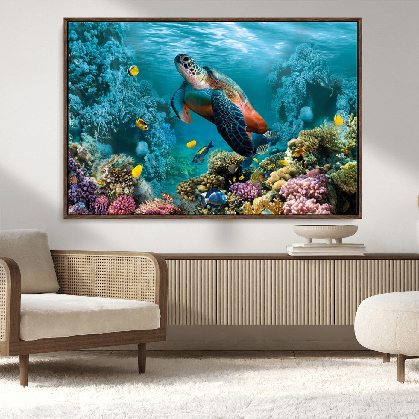 38661-MGV-CV-36X24-Sea Turtle Wall Art Canvas Print, Framed Ocean Wildlife Art Picture Print, Turtle Perfect Coastal Nature Decor Artwork