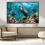 38661-MGV-CV-36X24-Sea Turtle Wall Art Canvas Print, Framed Ocean Wildlife Art Picture Print, Turtle Perfect Coastal Nature Decor Artwork