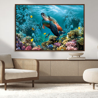38661-MGV-CV-36X24-Sea Turtle Wall Art Canvas Print, Framed Ocean Wildlife Art Picture Print, Turtle Perfect Coastal Nature Decor Artwork