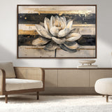 18807-MGV-CV-36X24-Lotus Flower Wall Art Canvas Print, Framed Abstract Lotus Art Picture Print, White Lotus Flower Perfect Abstract Floral Decor