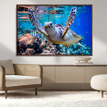 12683-MGV-CV-36X24-Sea Turtle Wall Art – Graceful Ocean Canvas Print with Coral Reef and Tropical Fish, Coastal Marine Life Decor for Beach House,