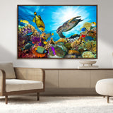 44772-MGV-CV-36X24-Underwater Sea Turtle Wall Art – Vibrant Coral Reef and Tropical Fish Canvas Print, Ocean Marine Life Decor for Living Room,