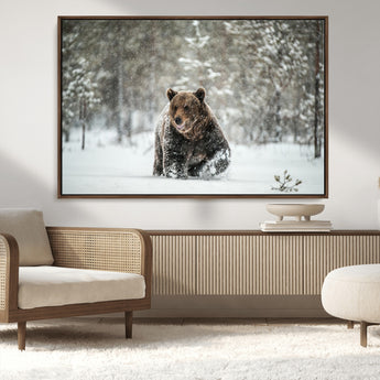 43350-MGV-CV-36X24-Wild Bear in Snow Wall Art – Majestic Wildlife Photography Print, Winter Forest Nature Decor for Cabin, Lodge, Rustic Home,