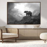 49504-MGV-FC-36X24_Walnut-Black and White Grizzly Bear Wall Art – Wilderness Wildlife Painting, Rustic Mountain Cabin Decor, Monochrome Animal Print for