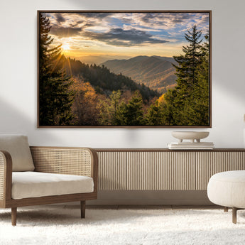 73692479-MGV-CV-36X24-Smoky Mountains Wall Art Canvas Print, Framed Forest Mountain Art Picture Print, Spring Mountain Perfect Spring Style Decor