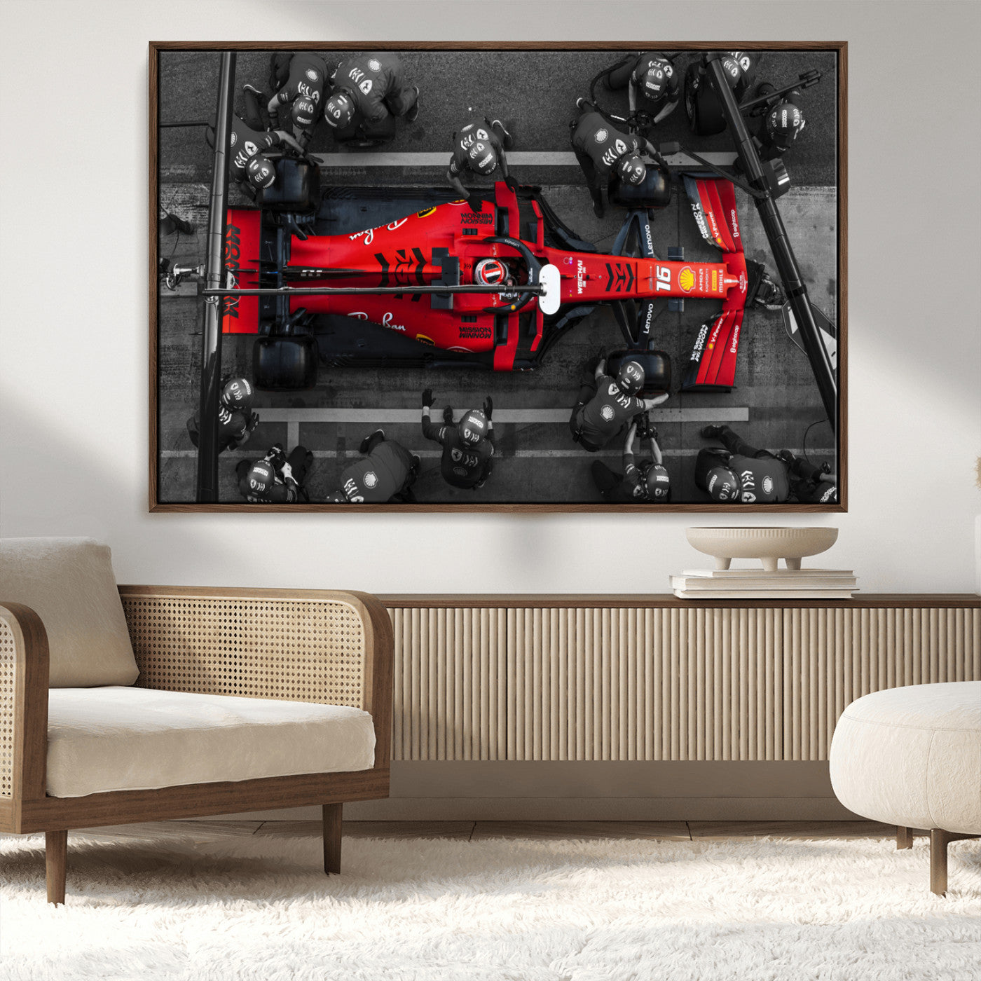 99356-MGV-CV-36X24-Ferrari Pit Stop Wall Art – Formula 1 Racing Car Canvas Print, Red Speed Machine Motorsport Decor for Office, Garage, Man Cave or
