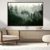 167720496-MGV-FC-36X24_Walnut-Misty Forest Wall Art – Serene Evergreen Trees Canvas Print, Foggy Mountain Nature Landscape Decor for Bedroom, Living Room or