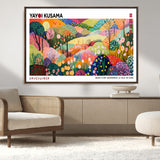 75201-MGV-CV-36X24-Yayoi Kusama Floral Wall Art – Vibrant Abstract Landscape Canvas Print, Modern Pop Art Poster for Living Room, Bedroom, or Gallery