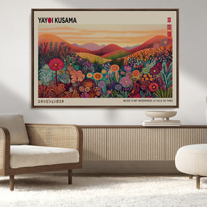 66096-MGV-CV-36X24-Yayoi Kusama Wall Art – Sunset Floral Landscape Canvas Print, Vibrant Flower Garden Panorama for Living Room, Bedroom or Office