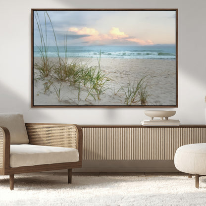 Test1001-MGV-CV-36X24-Coastal Beach Wall Art – Panoramic Ocean Waves and Sandy Dunes Canvas Print, Serene Seascape with Sea Oats for Relaxing Home or